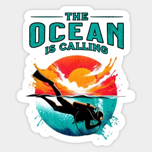 The Ocean is Calling Scuba Diver Design Sticker